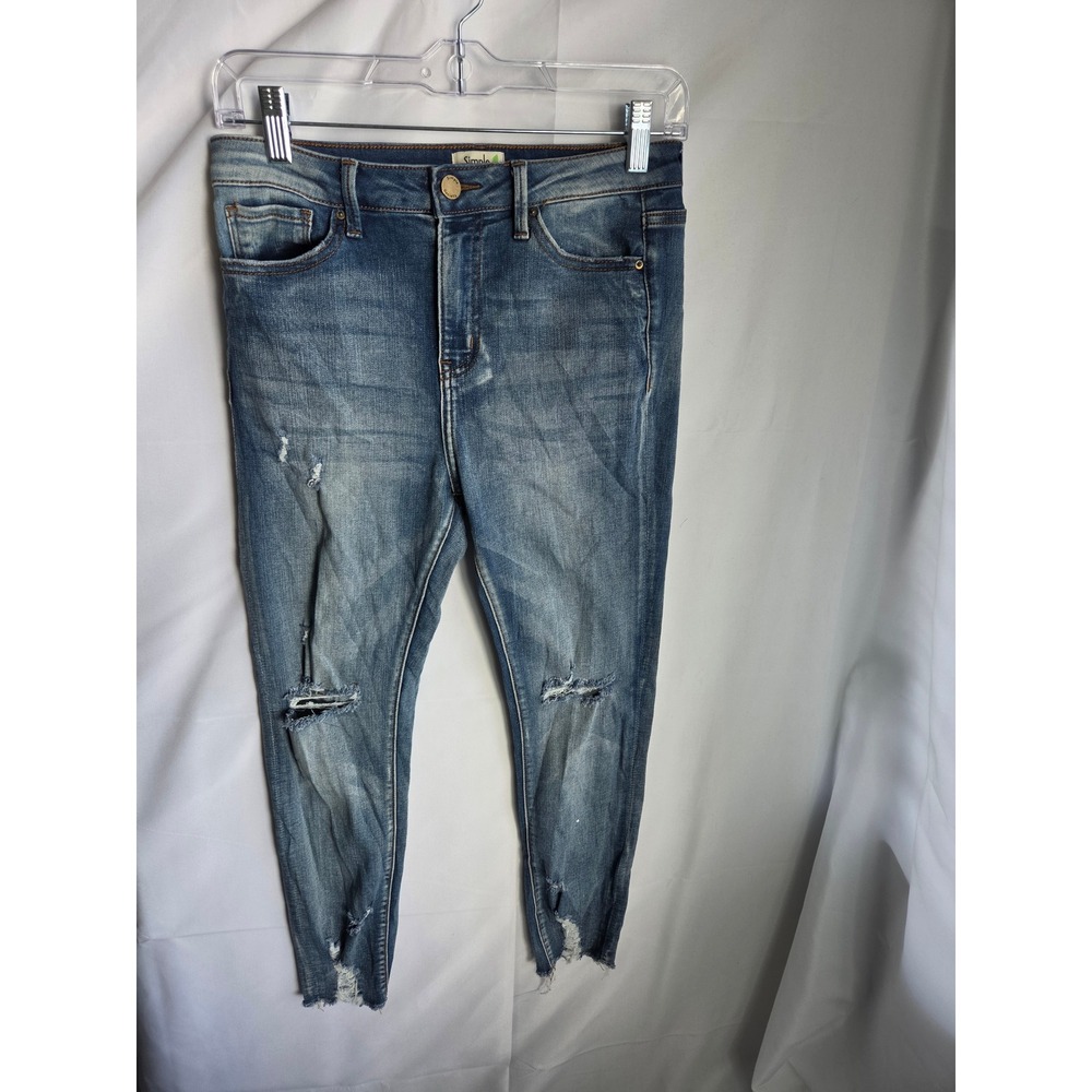 Simple Society Distressed High Rise Skinny Jeans Blue Raw Hem